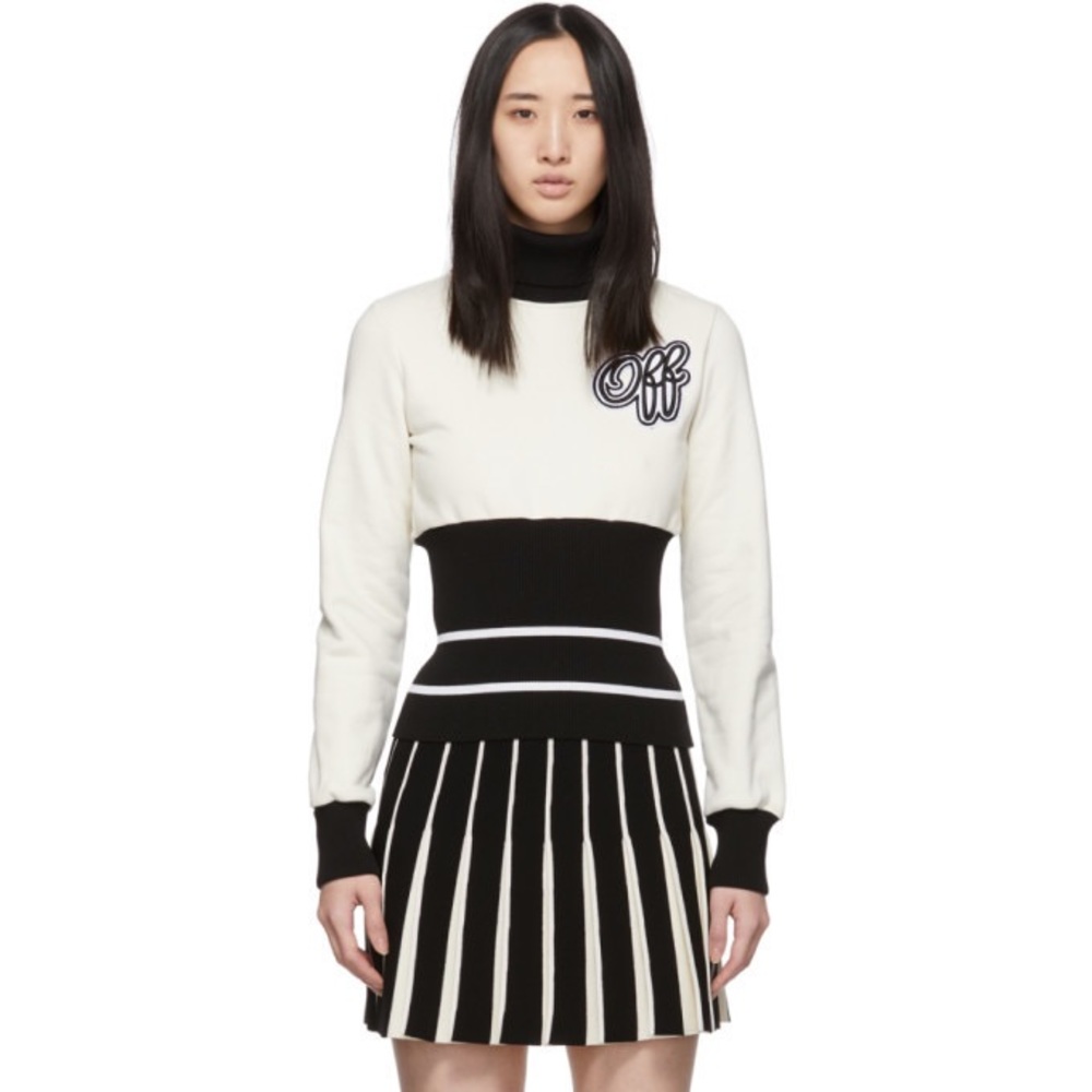 OFF-WHITE Cheerleader Ribbed Sweatshirt in White Black